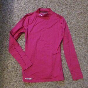 Under Armour Fitted Coldgear Mock Turtleneck Shirt Hot Pink Medium soft Inside
